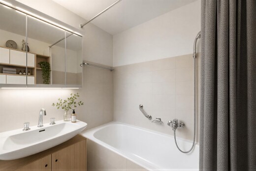 salle de bains avec bain, inside property, salle de bain complète, tile wall, et mur en carrelage