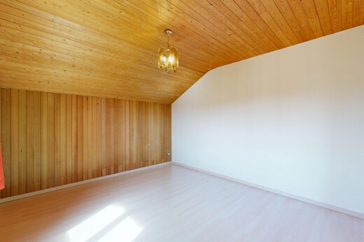pièce vide avec plafond voûté, vaulted ceiling, inside property, pièce supplémentaire, et sol en finition bois