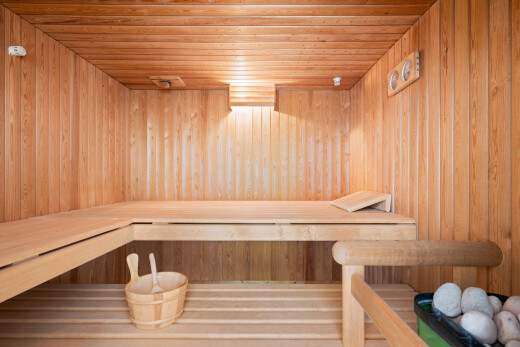 innenraum mit sauna, wall / siding, ceiling, holzdecke, und wood ceiling