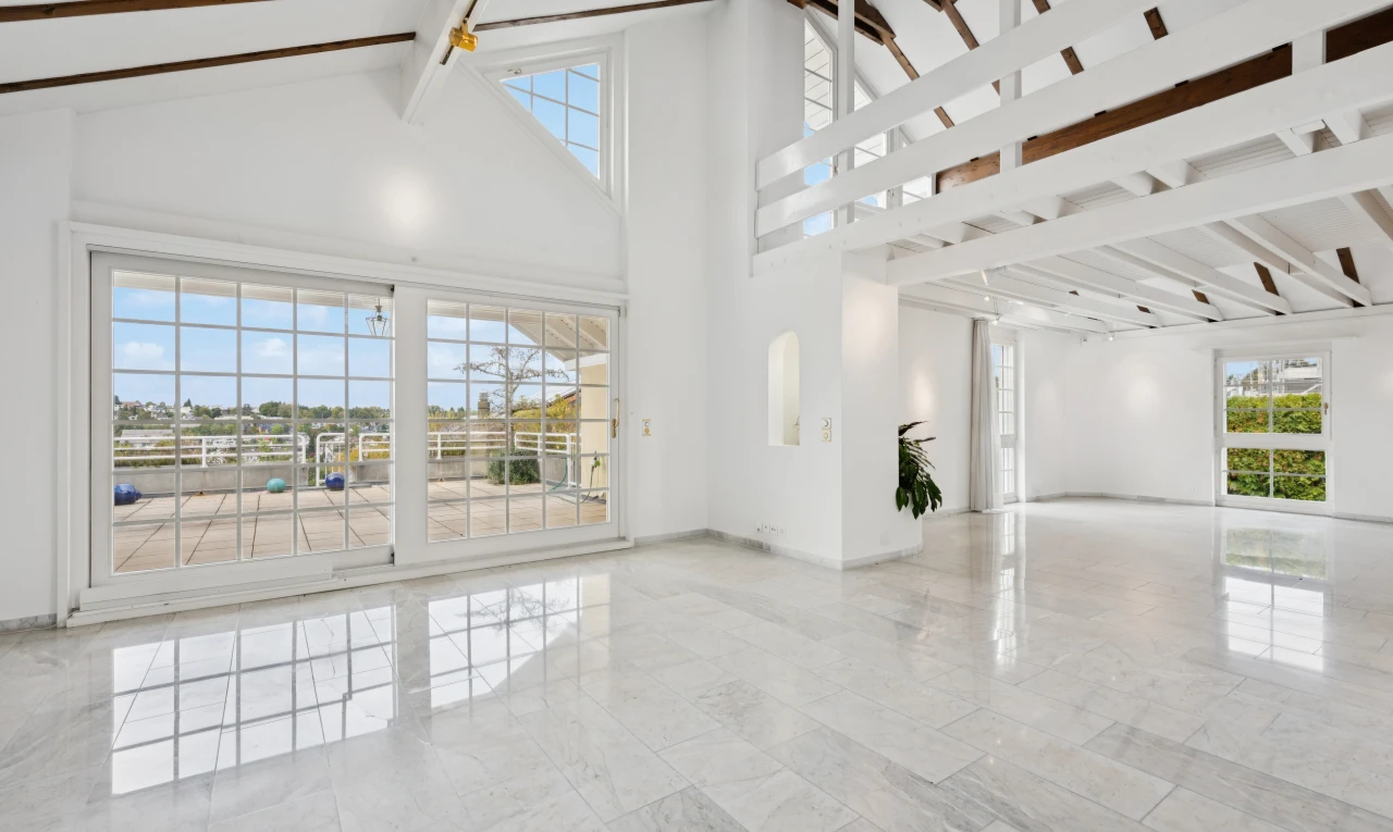 leerer raum mit natürliches licht, day time, hohe decke, high ceiling, und light floor