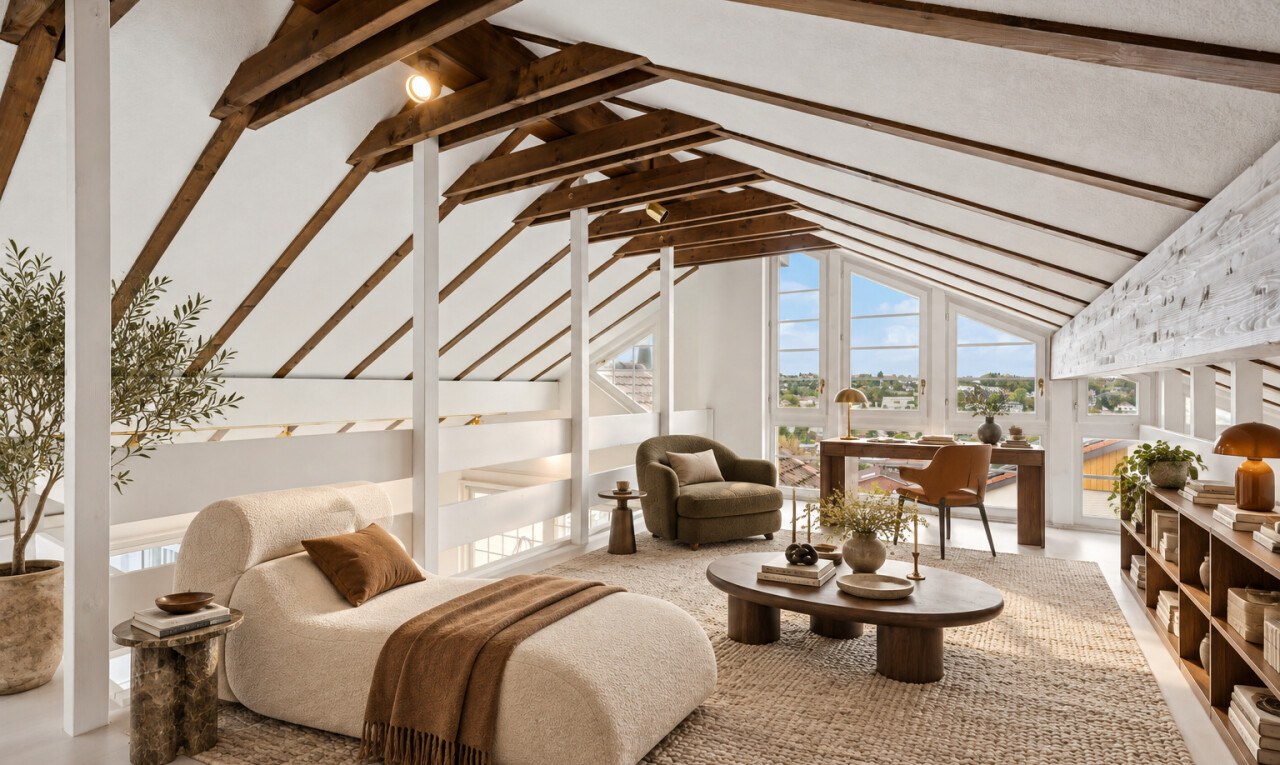 zimmer / schlafzimmer mit dachschräge, vaulted ceiling, kathedralendecke, cathedral ceiling, und balkendecke