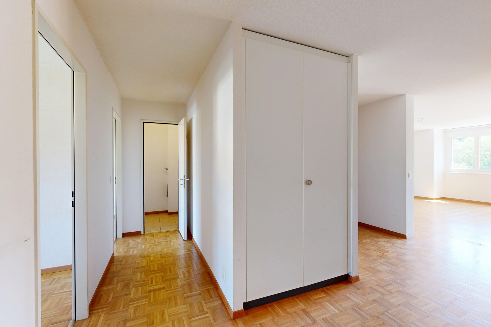 couloir avec inside property, sol en finition bois, wood finish floor, cloison sèche, et drywall