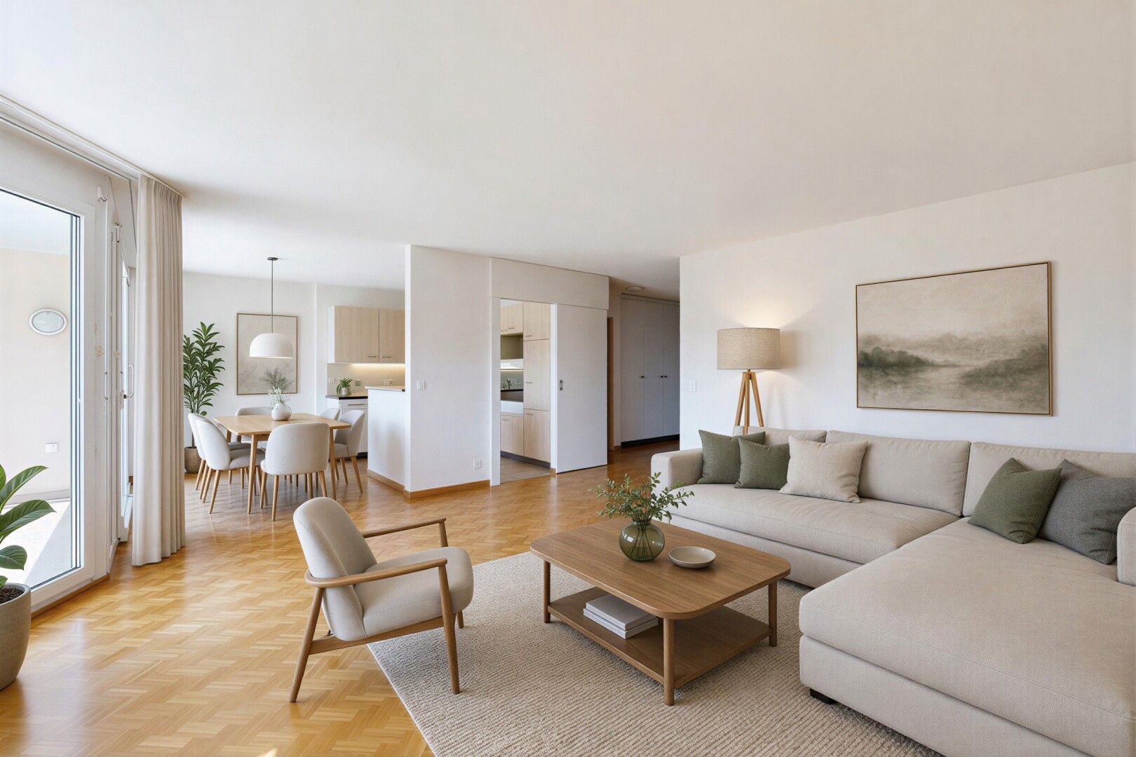 pièce vide avec sol en finition bois, wood finish floor, light floor, parquet floor, et cloison sèche