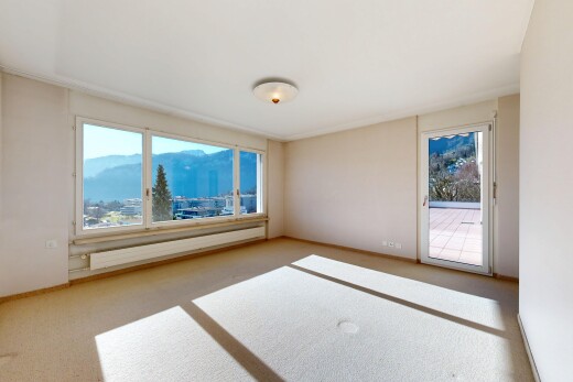 leerer raum mit blick auf die berge, mountain view, fußleistenheizung, inside property, und teppich