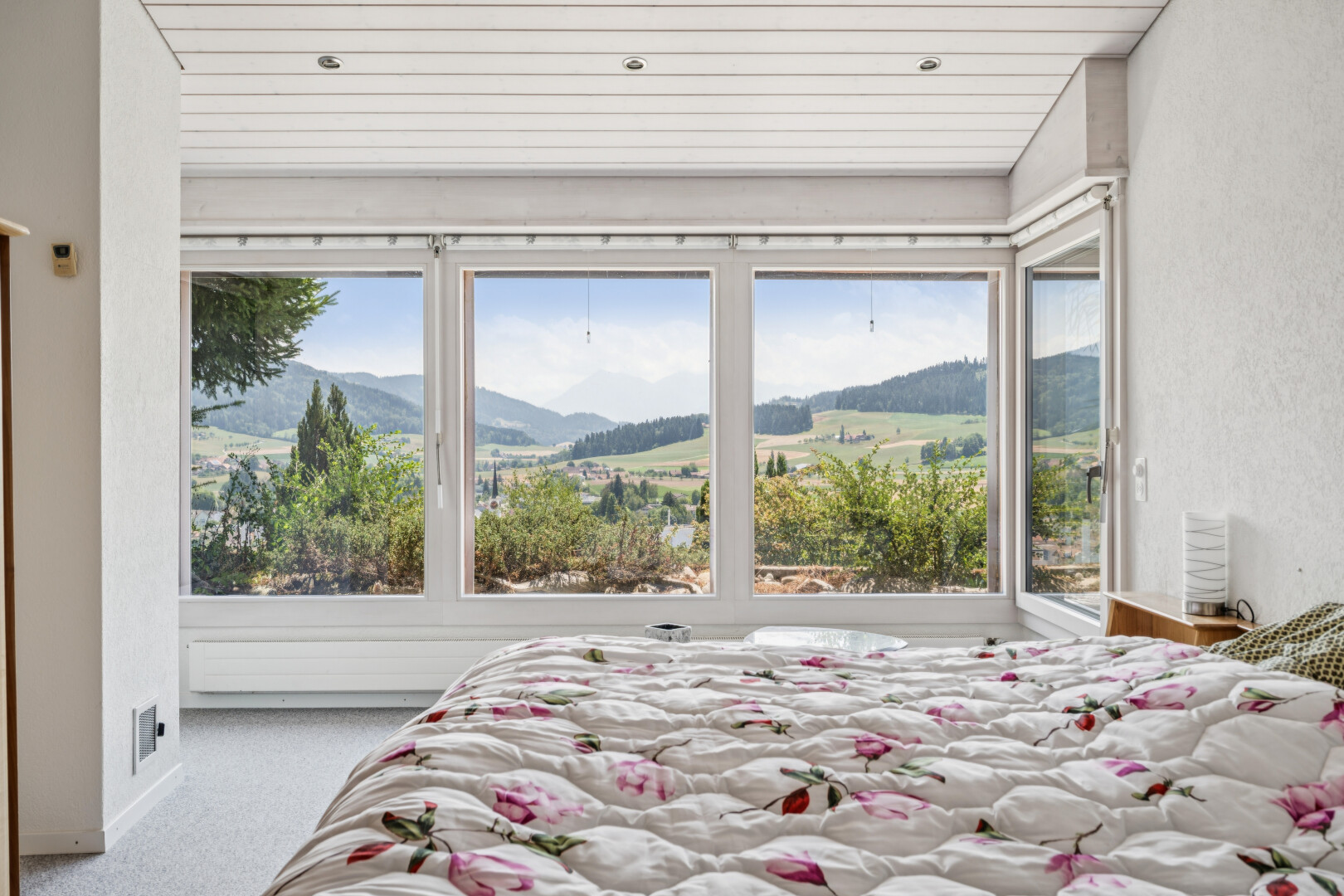 zimmer / schlafzimmer mit blick auf die berge, mountain view, carpet, teppich, und view focus