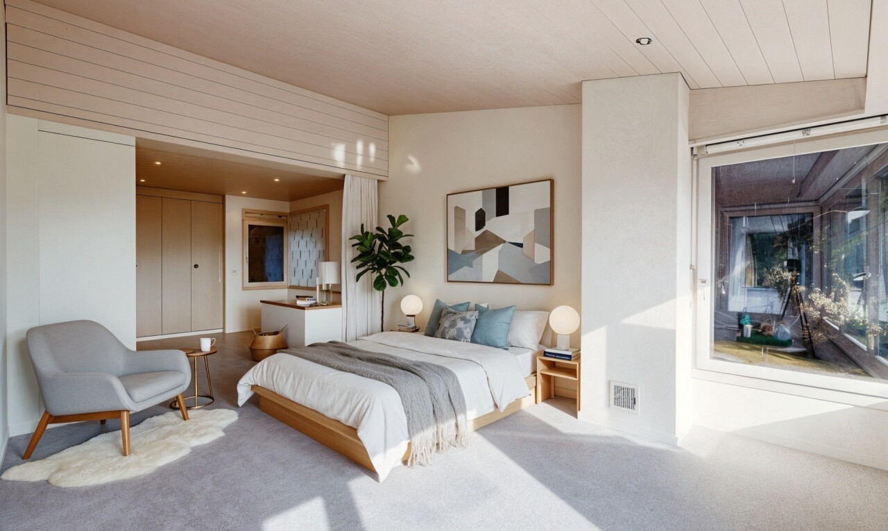 chambre avec moquette, carpet, cloison sèche, drywall, et inside property
