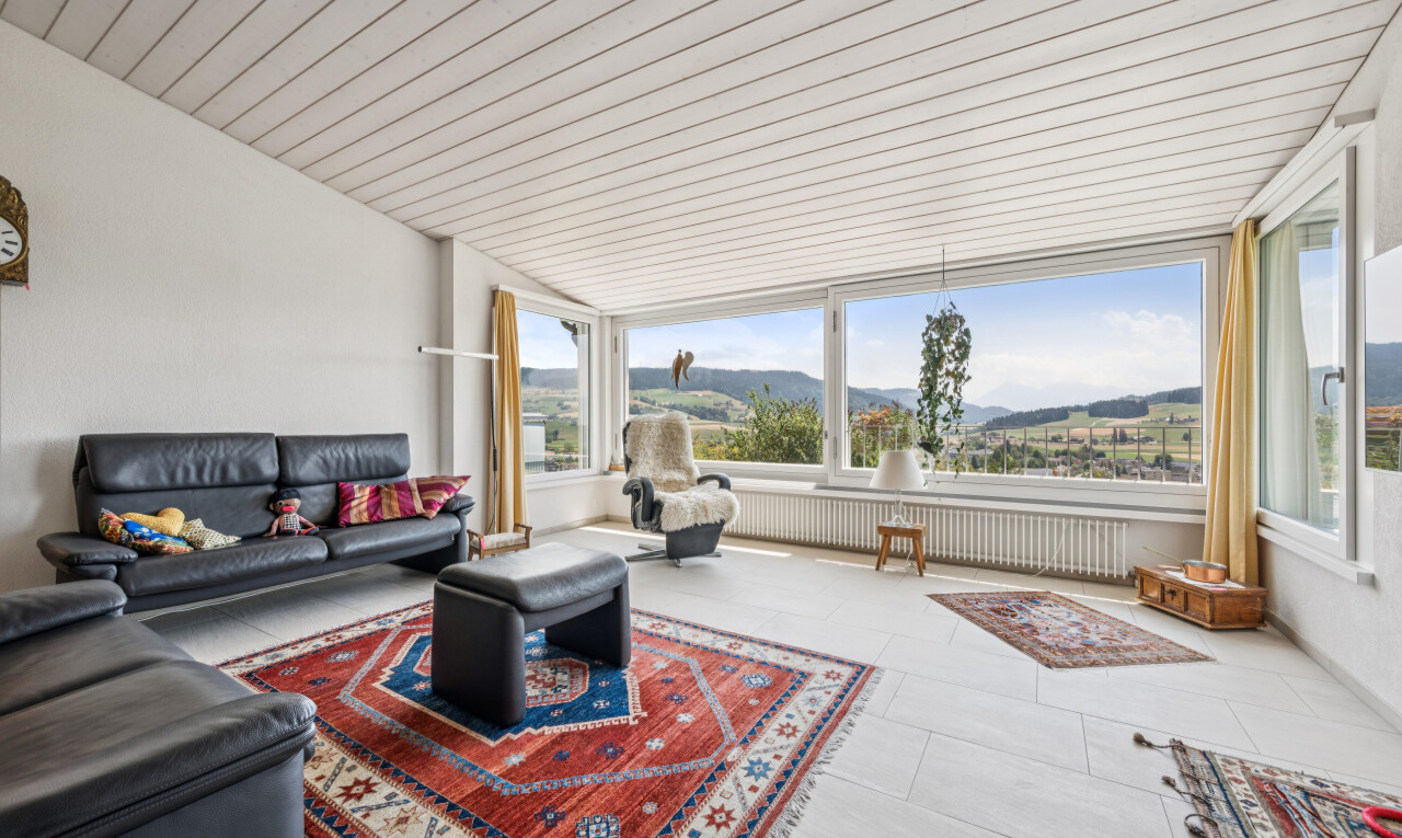 salon avec drywall, cloison sèche, vue sur la montagne, mountain view, et day time