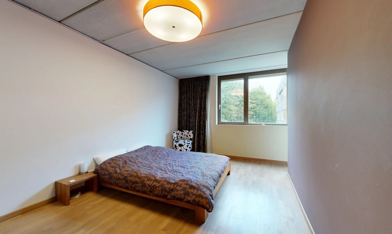 chambre avec lumière naturelle, drywall, cloison sèche, wood finish floor, et sol en finition bois