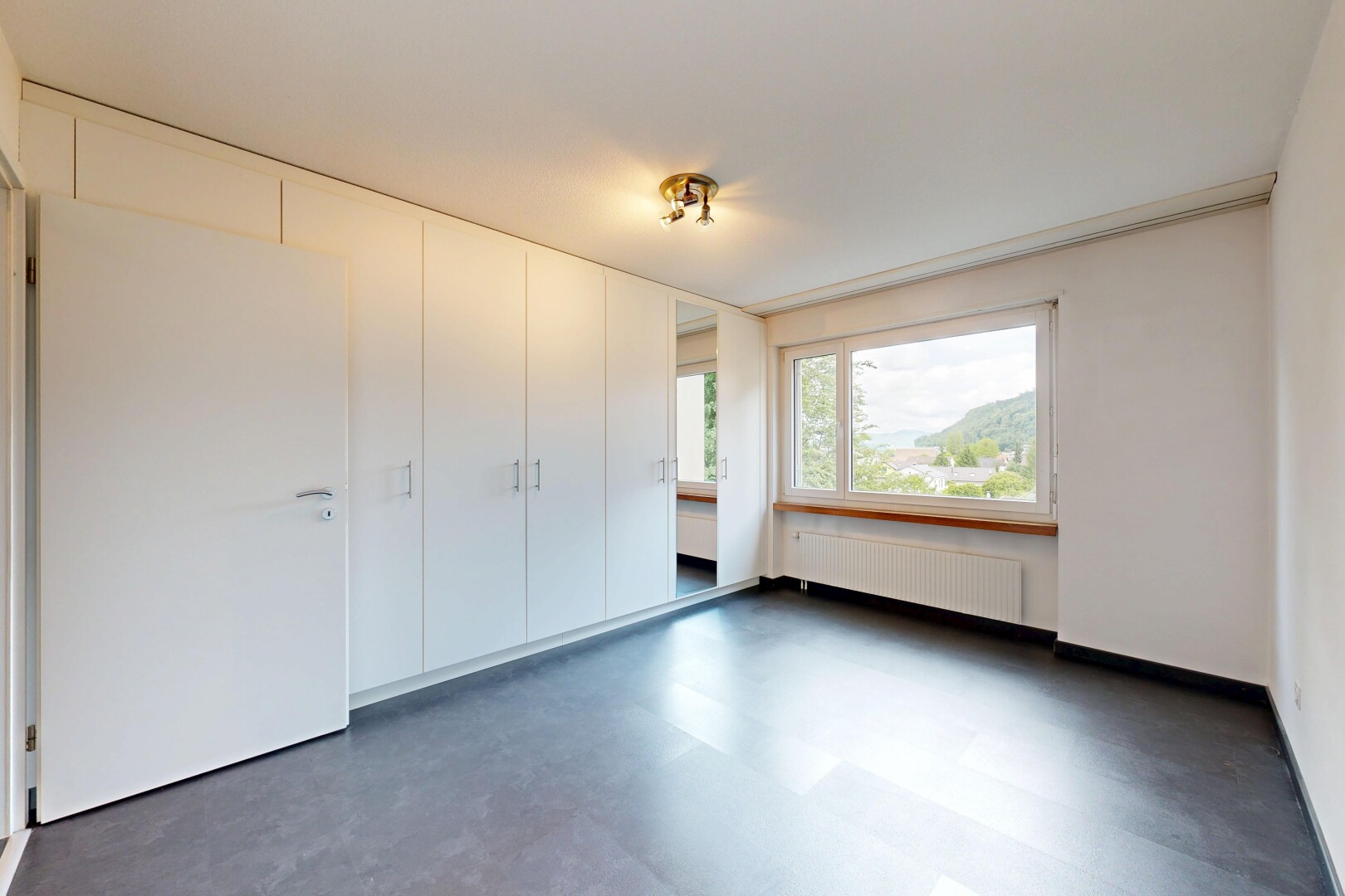 empty room featuring radiator heating unit and dark flooring