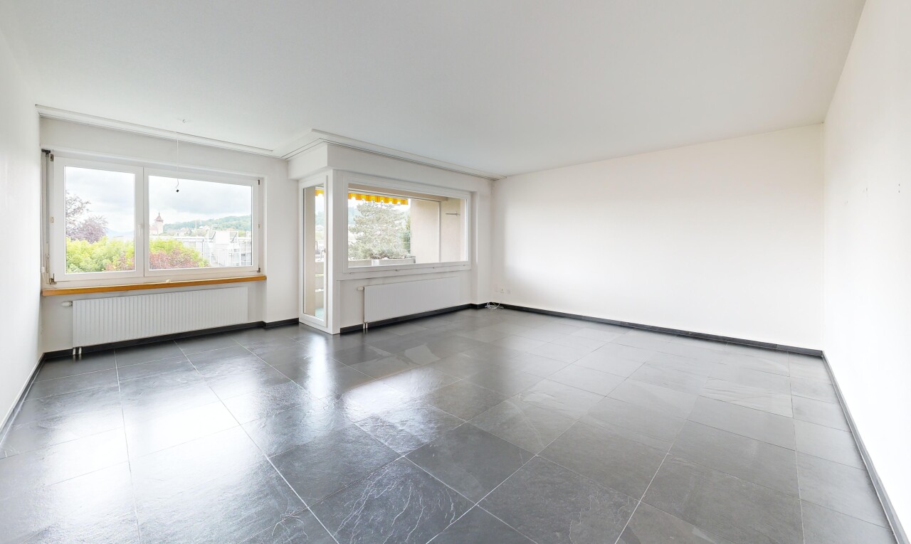 spare room featuring radiator heating unit and dark flooring
