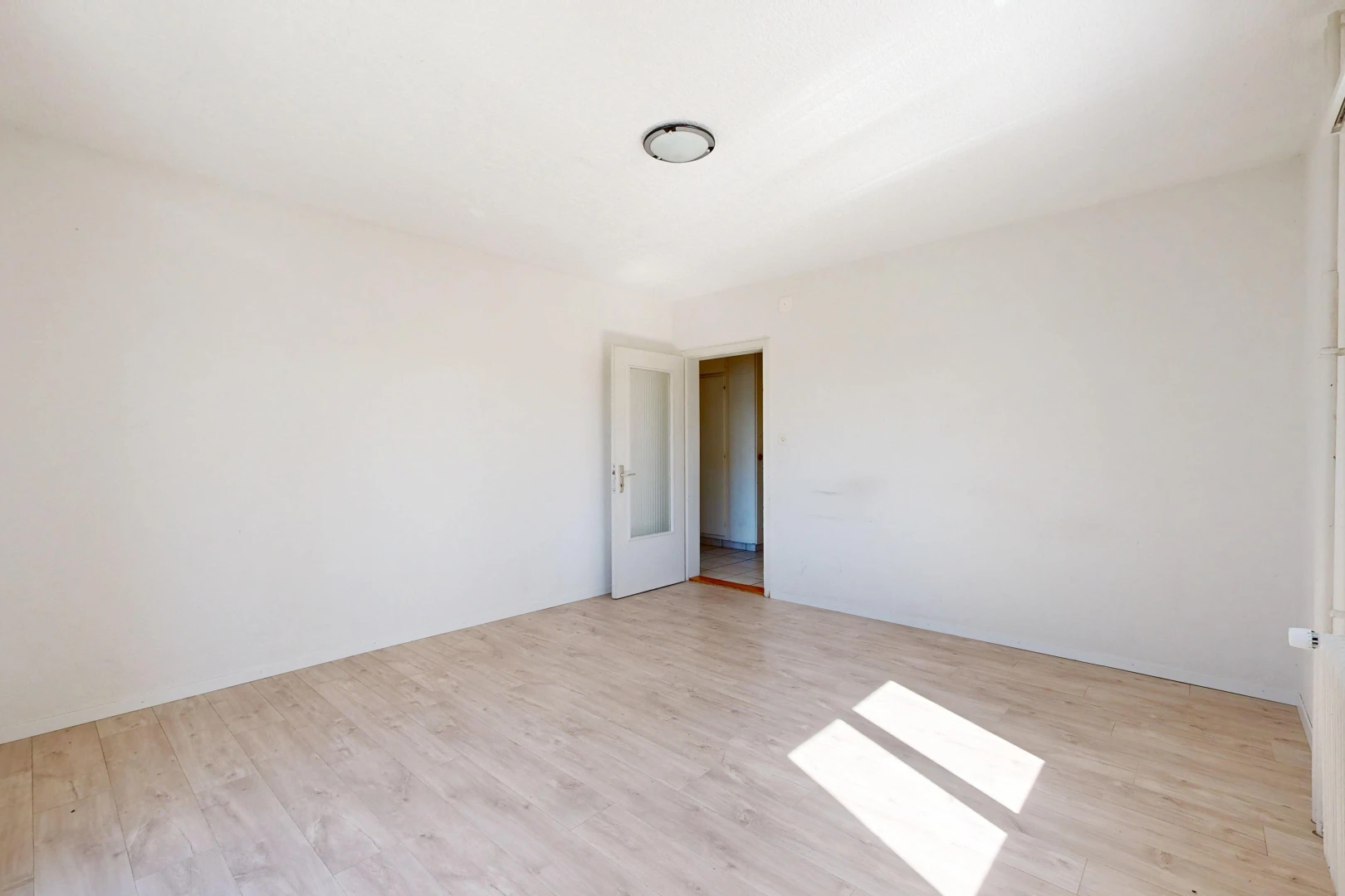 pièce vide avec drywall, cloison sèche, wood finish floor, sol en finition bois, et light floor