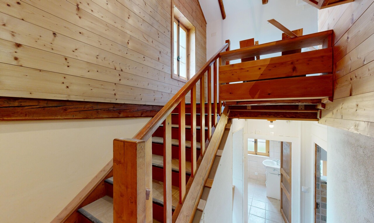 escaliers avec lumière naturelle, natural light, escaliers, inside property, et mur en bois