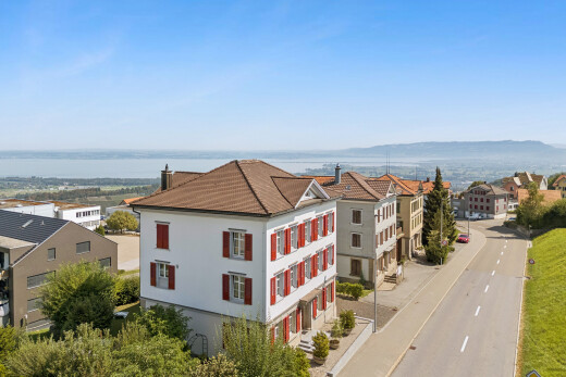 außenansicht mit drone view, day time, bordsteine, und ziegeldach