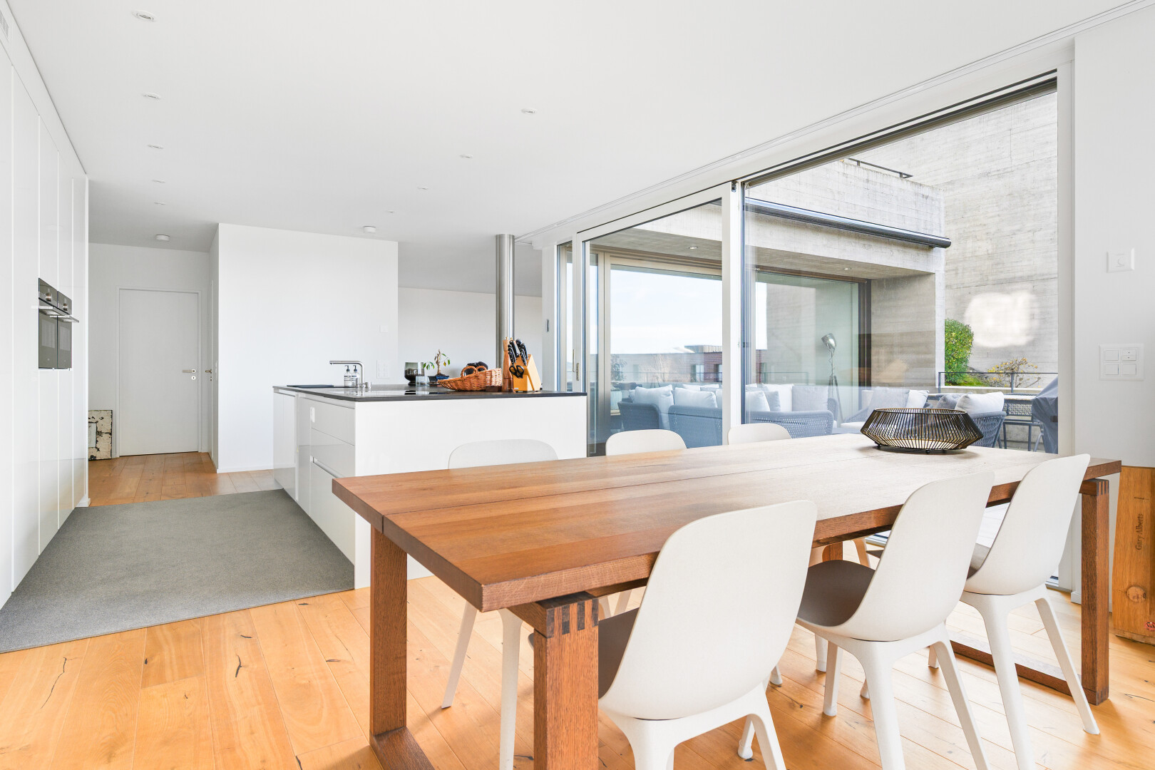 dining space featuring light wood-style flooring