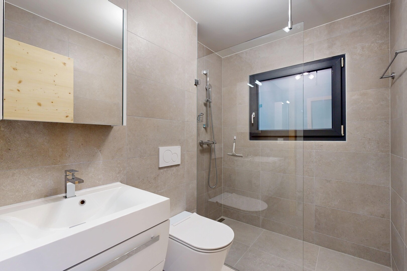 bad mit schminktisch, spiegel, komplettes badezimmer, tile wall, und fliesenwand