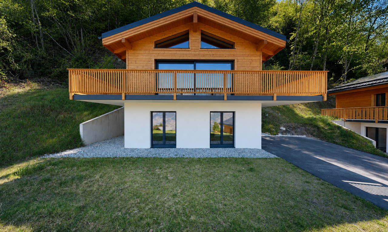 façade avec aire de stationnement, pelouse, bardage en stuc, bardage horizontal, et from property