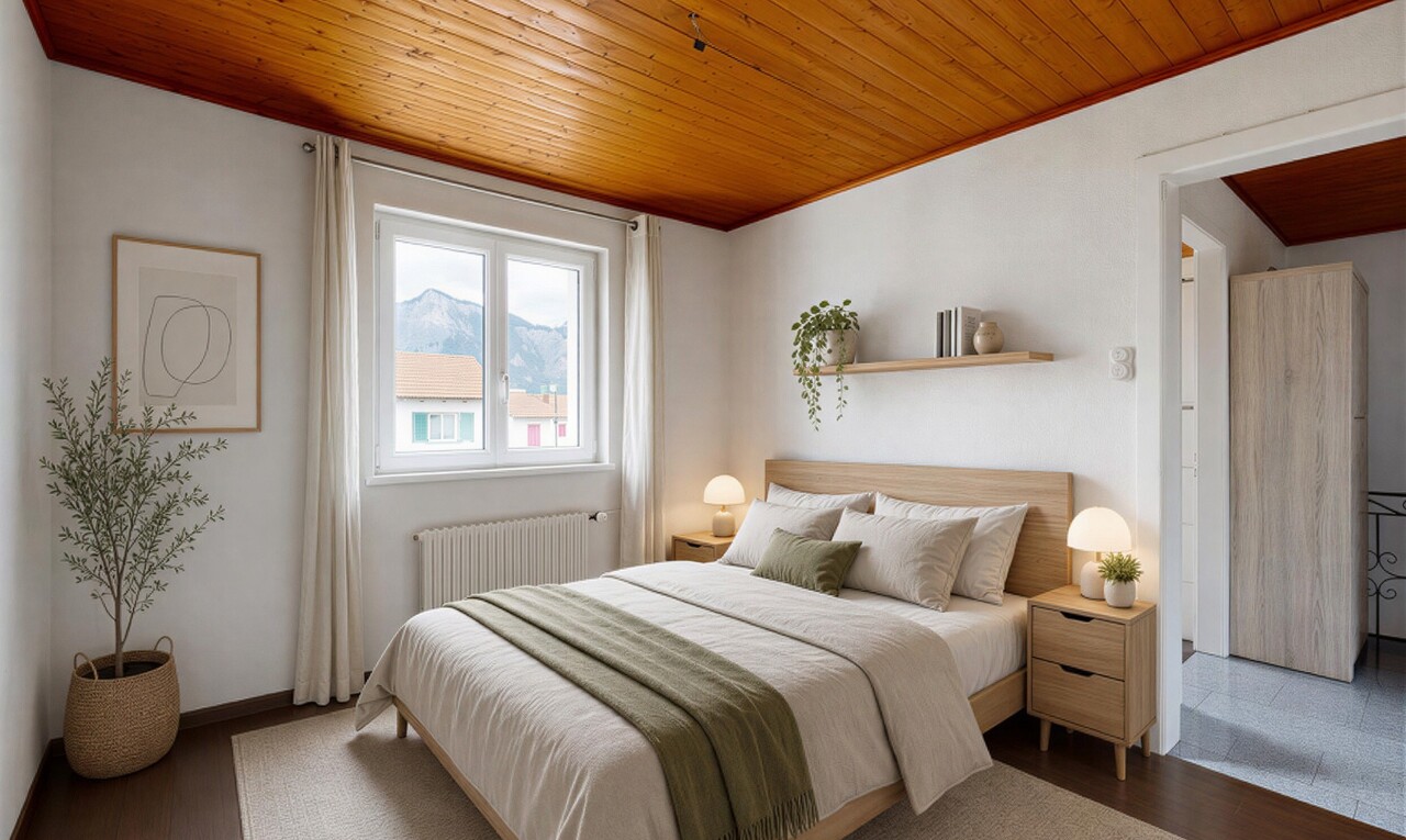 leerer raum mit holzdecke, wood ceiling, inside property, natürliches licht, und natural light