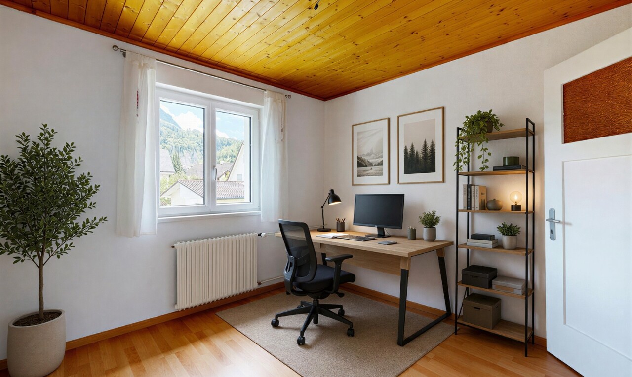 leerer raum mit holzdecke, wood ceiling, natürliches licht, natural light, und kühler