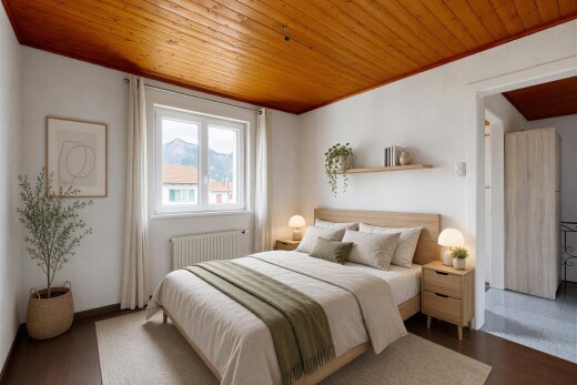 leerer raum mit holzdecke, wood ceiling, inside property, natürliches licht, und natural light