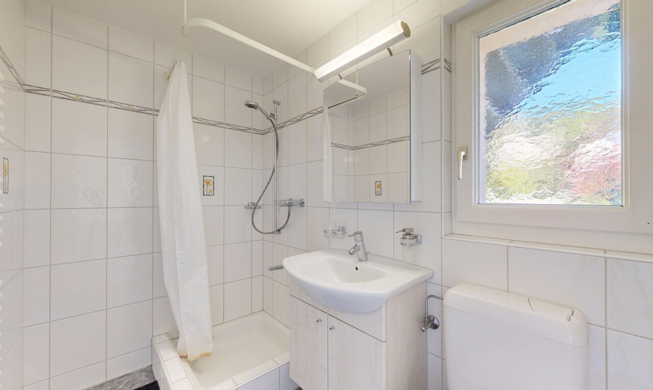 bad mit toilette, schminktisch, komplettes badezimmer, dusche, und inside property