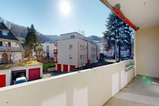 balcony featuring a mountain view