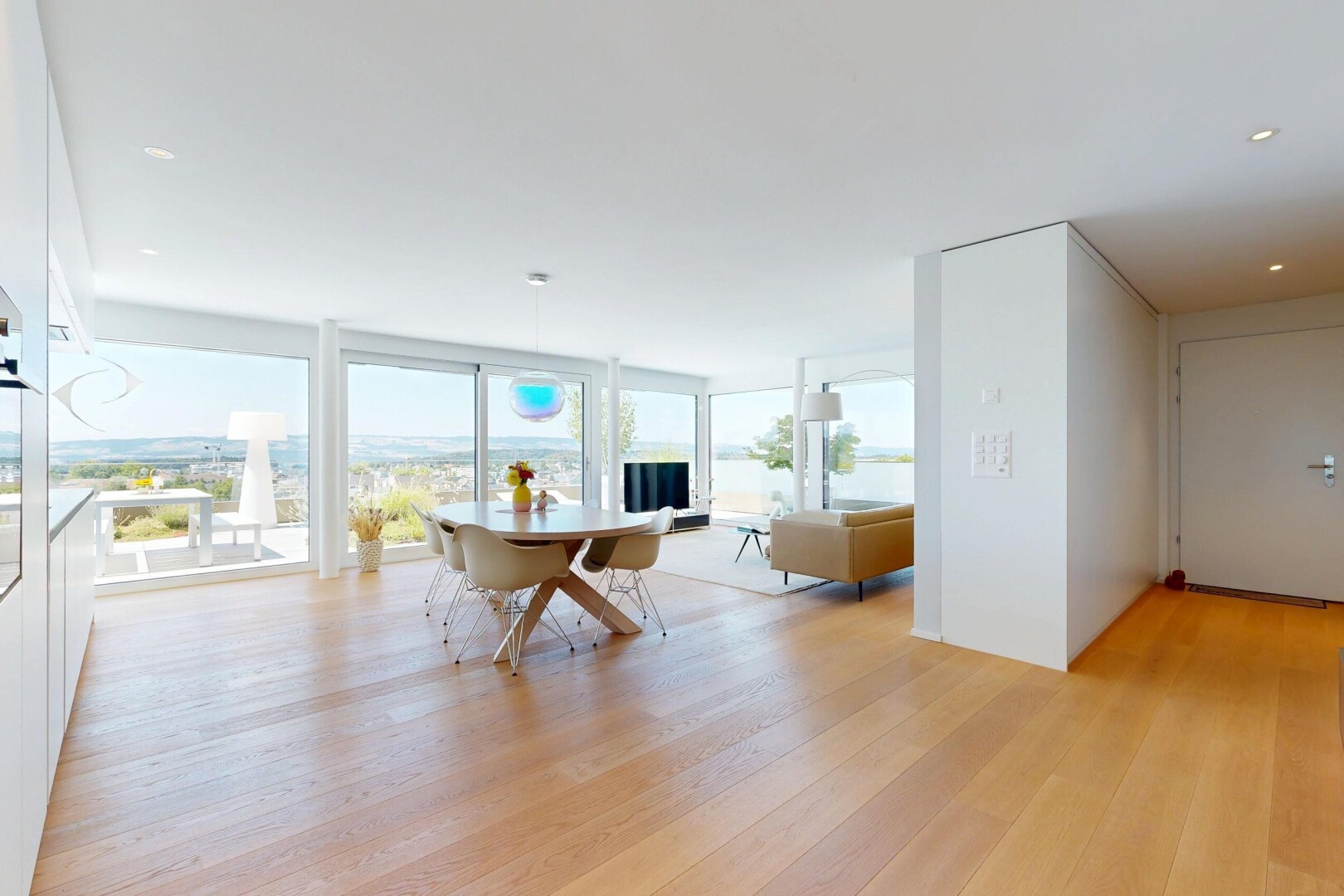 dining room featuring recessed lighting and light wood-type flooring