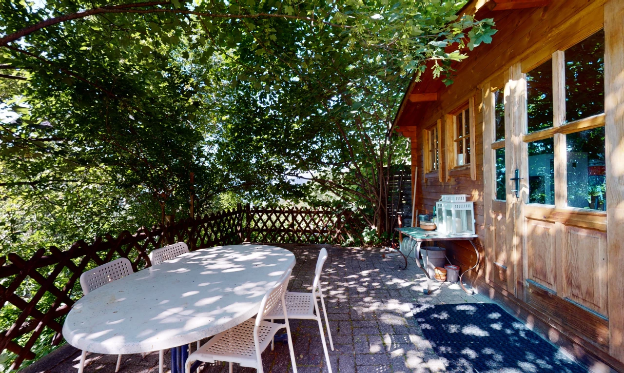 terrasse avec patio et clôture