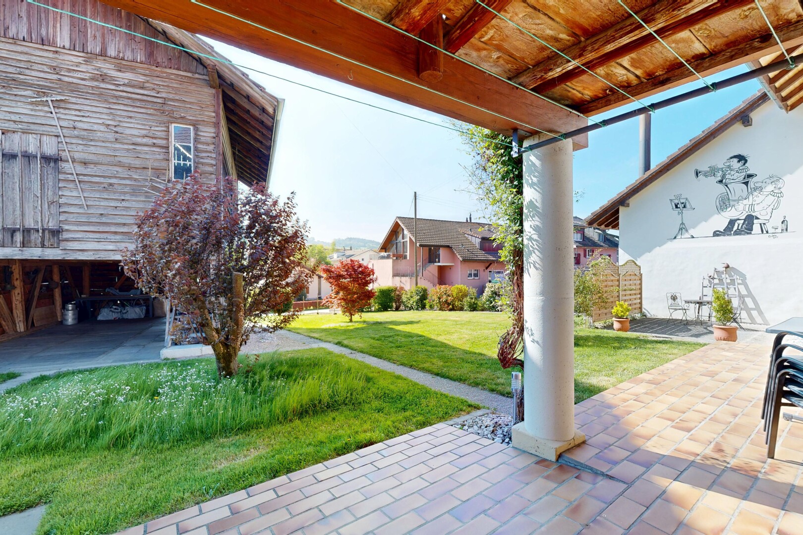 terrasse mit rasen, day time, residential view, und wohngebietblick