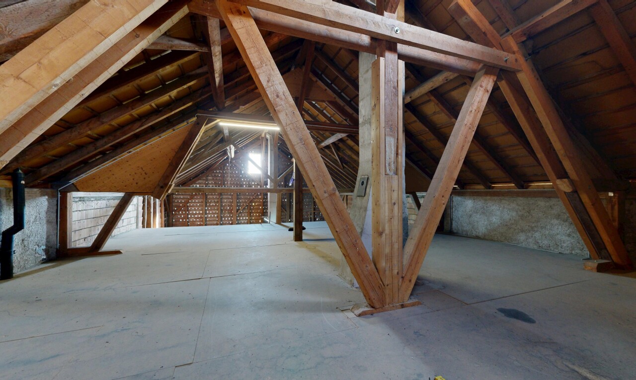 leerer raum mit cathedral ceiling, kathedralendecke, unfinished floor, vaulted ceiling, und dachschräge