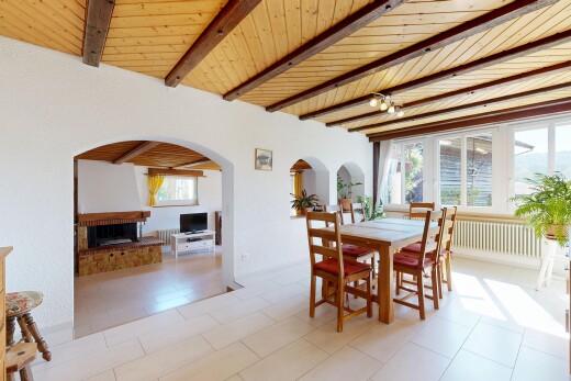 esszimmer mit beamed ceiling, balkendecke, wood ceiling, holzdecke, und gewölbte gehwege