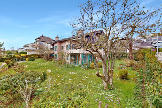 außenansicht mit rasen und schornstein