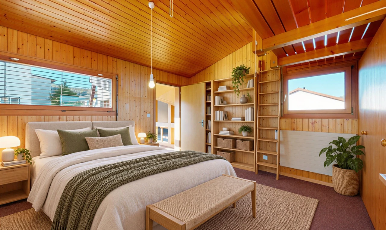 leerer raum mit dachschräge, vaulted ceiling, holzdecke, wood ceiling, und teppich