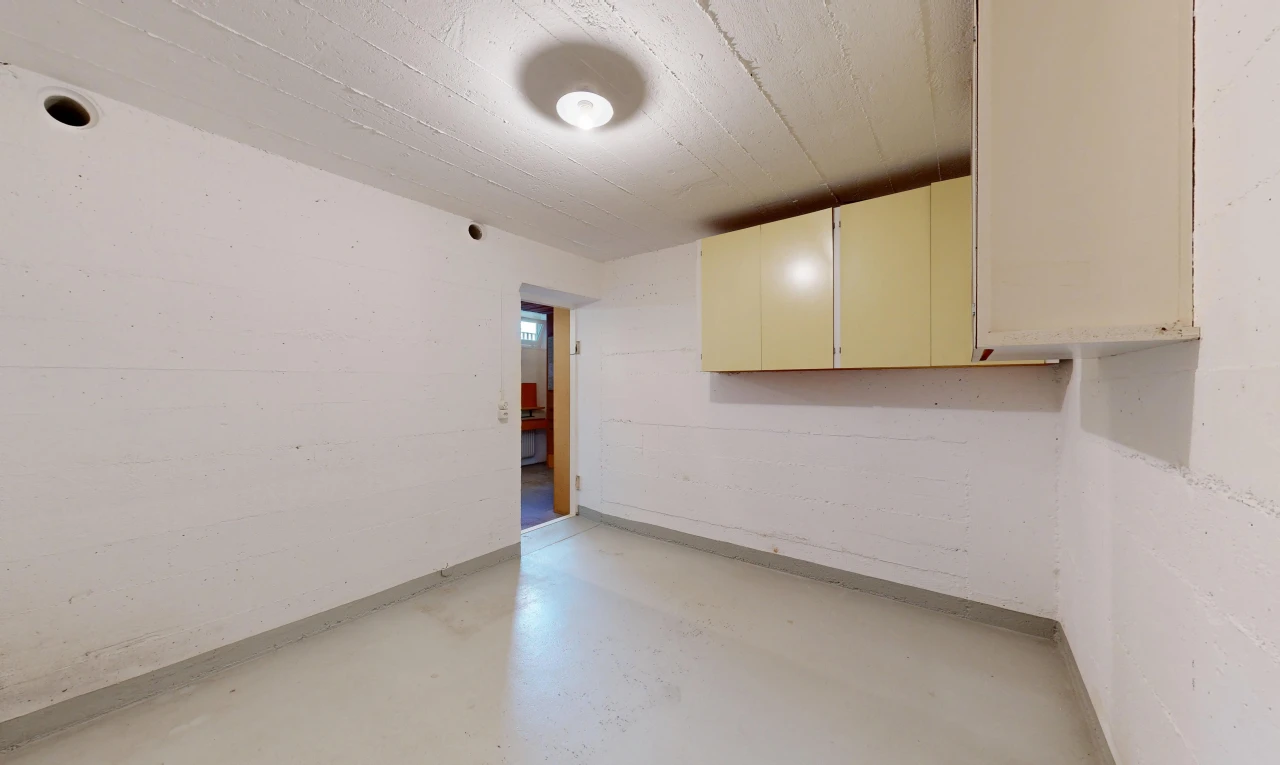 leerer raum mit betonboden, concrete floor, inside property, finished concrete floor, und light floor