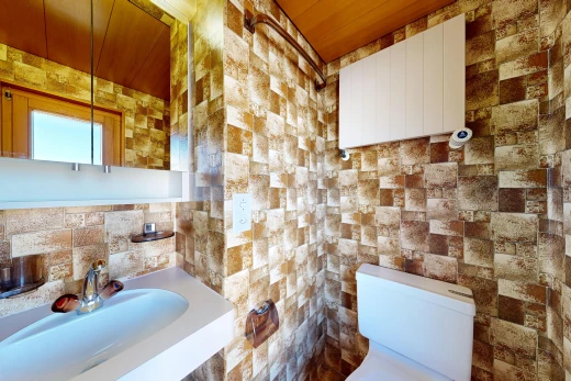 salle de bains avec évier, toilette, miroir, et inside property