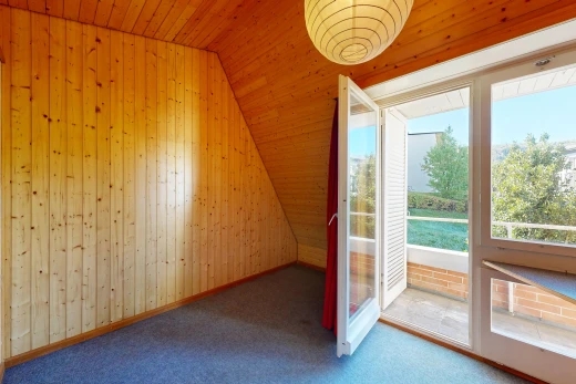 pièce vide avec mur en bois, wood wall, day time, dated wood wall, et moquette