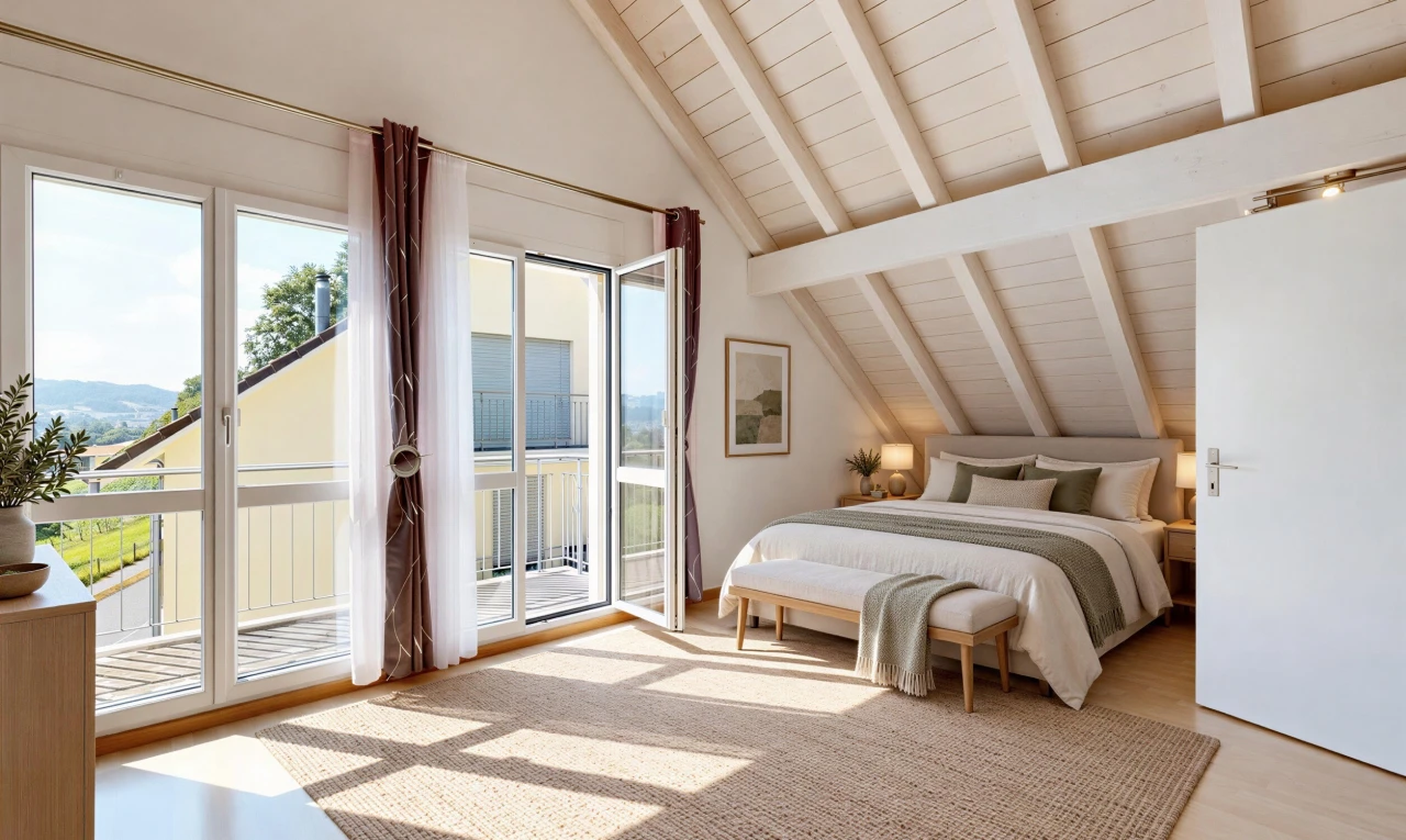 leerer raum mit inside property, balkendecke, beamed ceiling, dachschräge, und vaulted ceiling