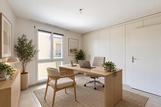 büro mit virtually staged, light floor, und inside property