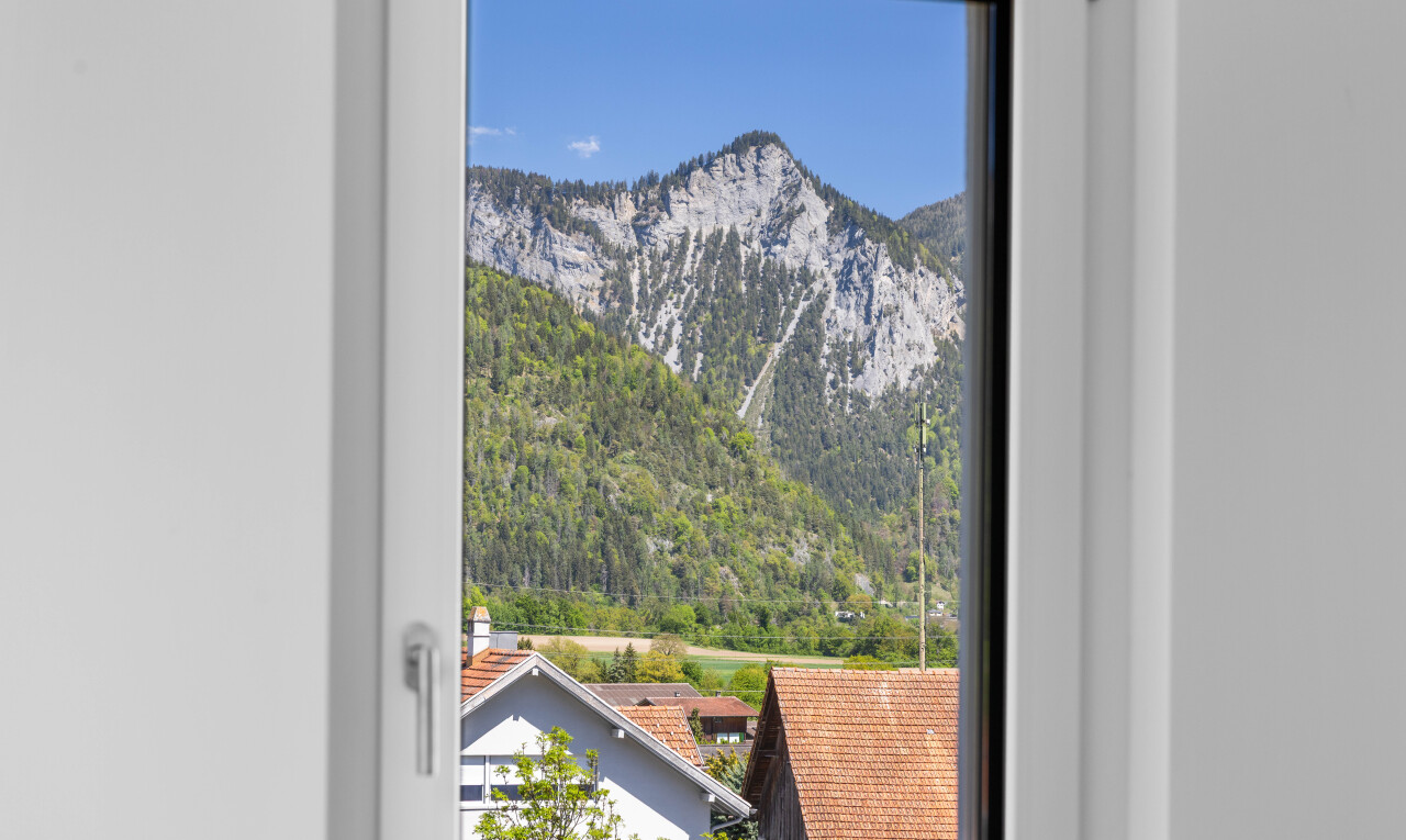 détails avec vue sur la montagne, mountain view, wall / siding, day time, et interior
