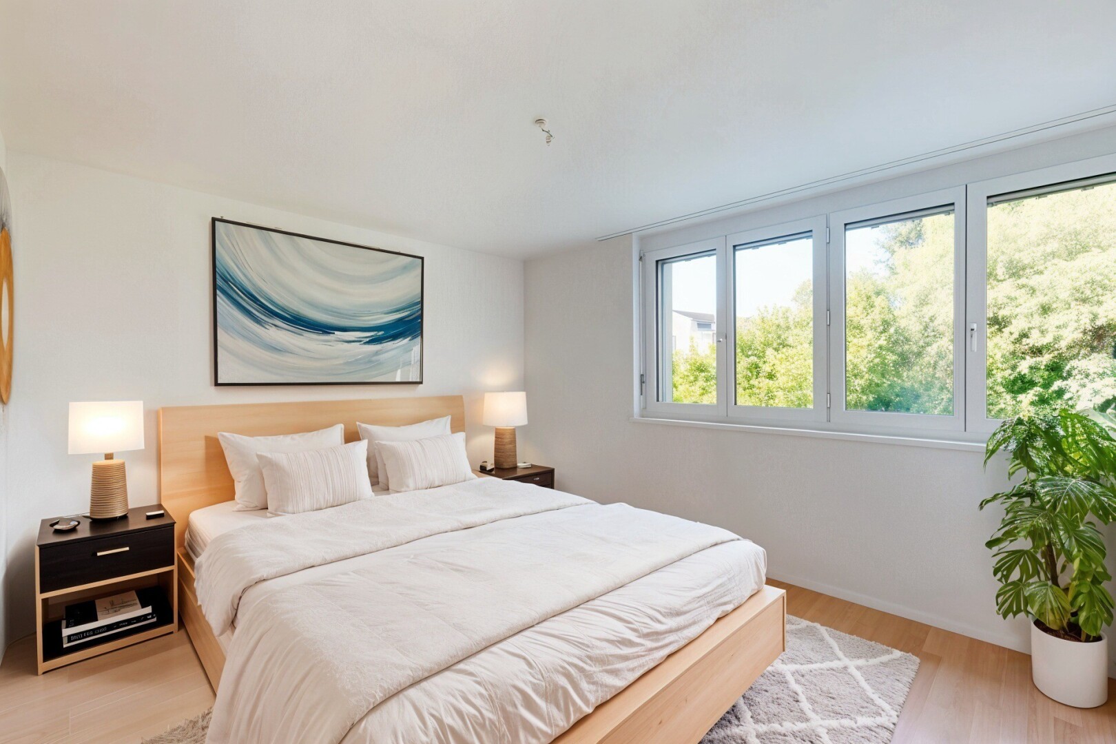 chambre avec sol en finition bois, wood finish floor, cloison sèche, drywall, et inside property