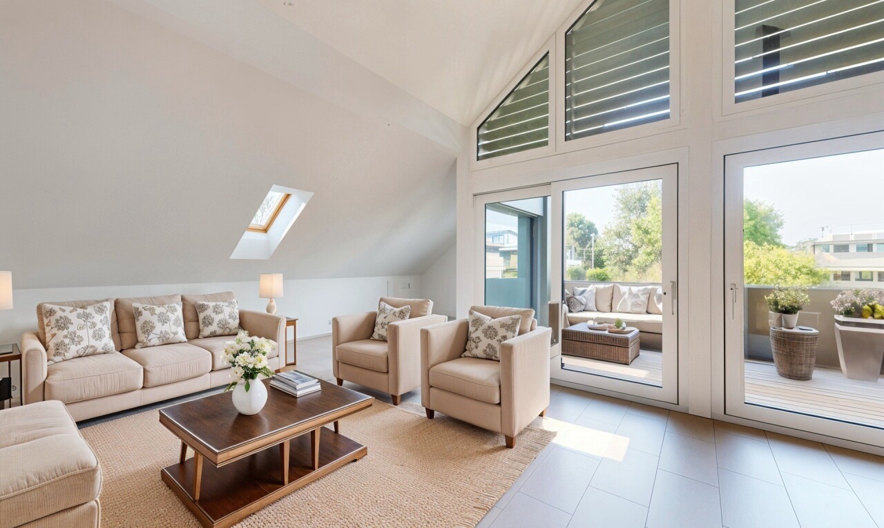 pièce vide avec plafond voûté, vaulted ceiling, puits de lumière, lumière naturelle, et natural light