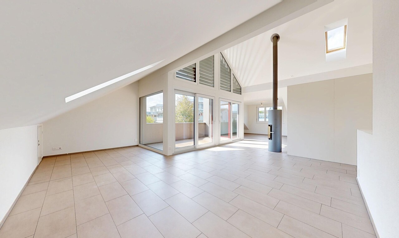 pièce vide avec vaulted ceiling, plafond voûté, puits de lumière, inside property, et natural light