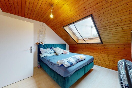 zimmer / schlafzimmer mit natürliches licht, natural light, dachfenster, zusätzliches zimmer, und holzfußboden