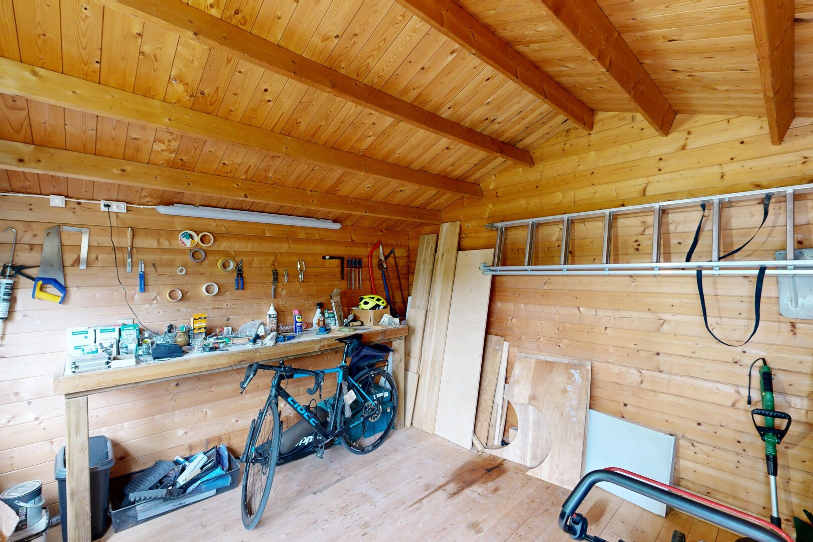 storage room with a workshop area