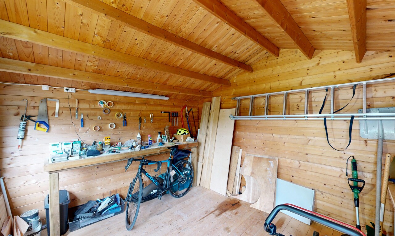 storage room with a workshop area
