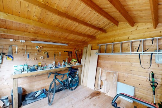 storage room with a workshop area