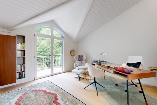 office featuring access to outside and lofted ceiling