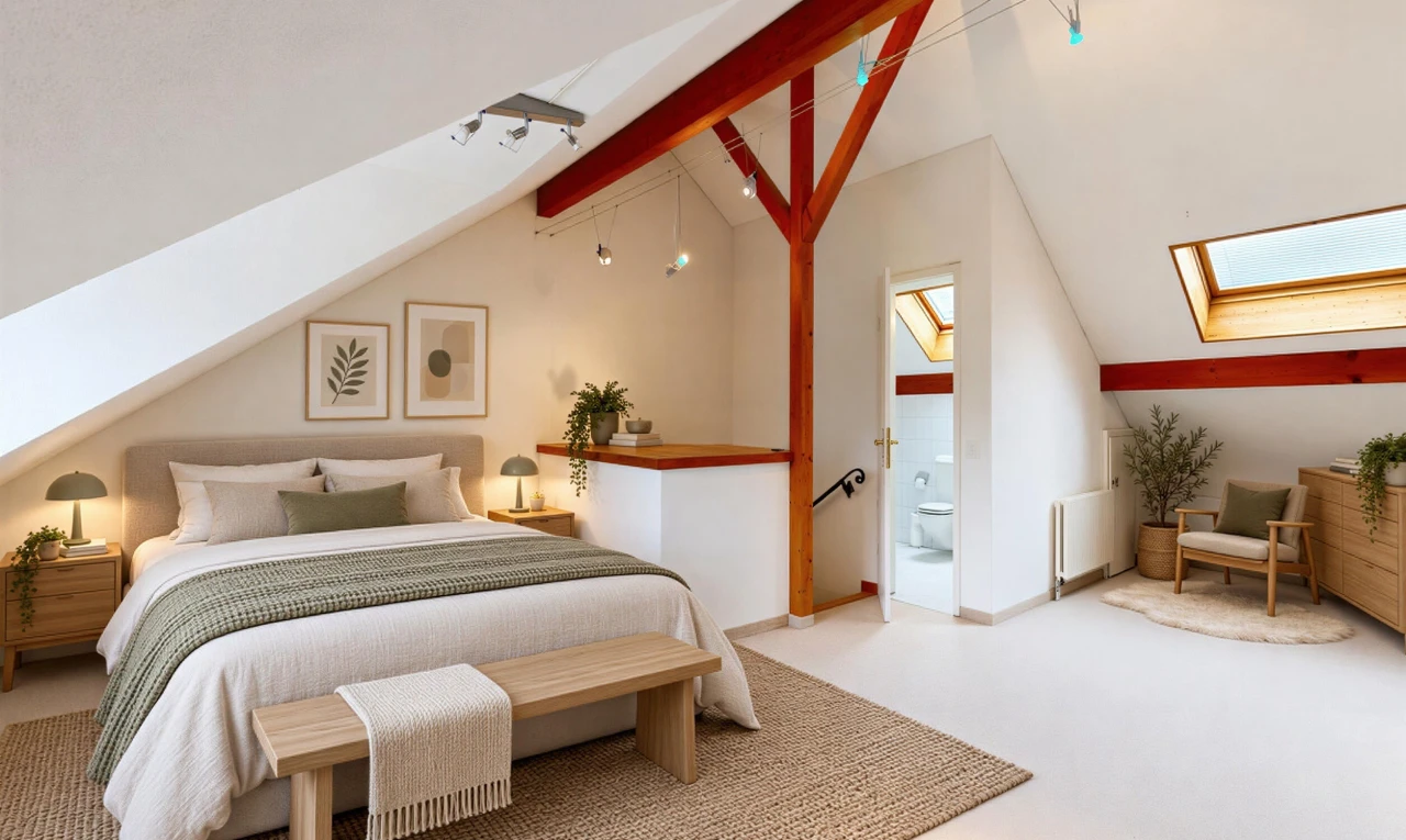 leerer raum mit dachfenster, dachschräge, vaulted ceiling, deckenbeleuchtung, und track lighting