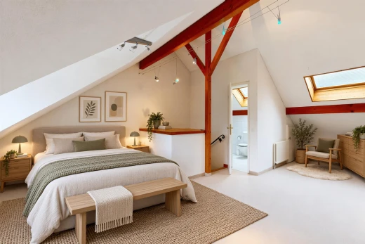 leerer raum mit dachfenster, dachschräge, vaulted ceiling, deckenbeleuchtung, und track lighting