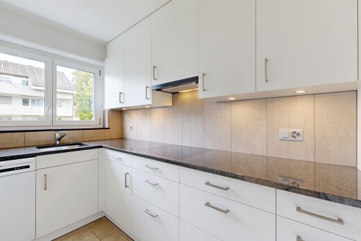 küche mit weiße schränke, geschirrspülmaschine, natural light, natürliches licht, und inside property