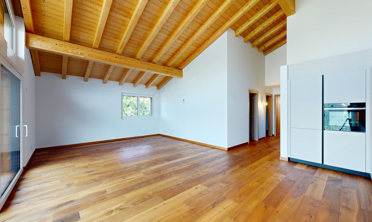 leerer raum mit balkendecke, beamed ceiling, inside property, holzdecke, und wood ceiling